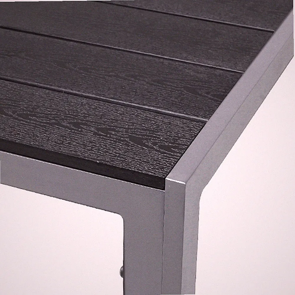 Schöner Aluminium Gartentisch Non-Wood Silber/Schwarz Gartenmöbel 150x90cm