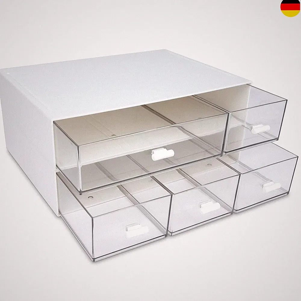 Schreibtisch-Organizer 5 Schubladen 2-stöckig stapelbare Aufbewahrungsbox, weiß