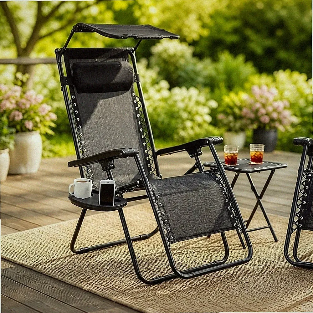 Schwerelosigkeit Liege Sonnenliege Set Gartenstühle mit Sonnendach, Tisch, Halter