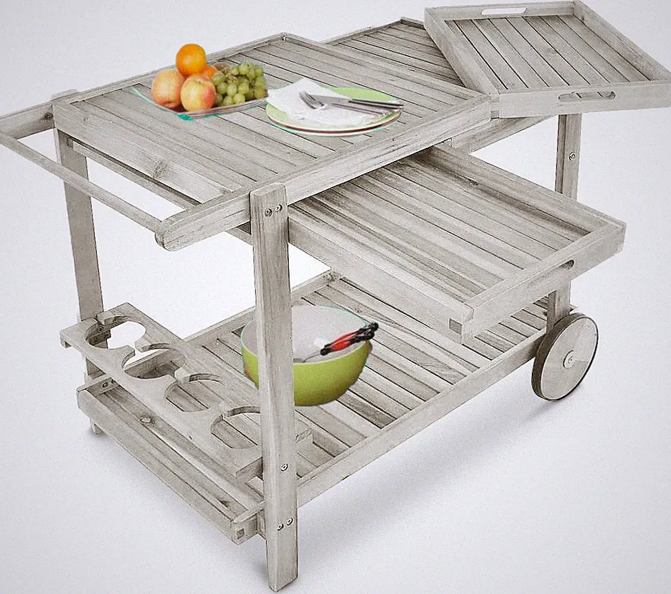 Servierwagen Garten Holz Grillwagen Outdoor Grilltisch Beistelltisch Küchenwagen