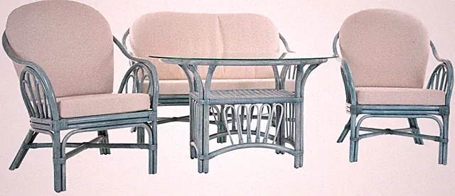 Set/4 Sitzgruppe Wintergarten-Set Rattan-Garnitur (Blau, 4-teilig mit Tisch)