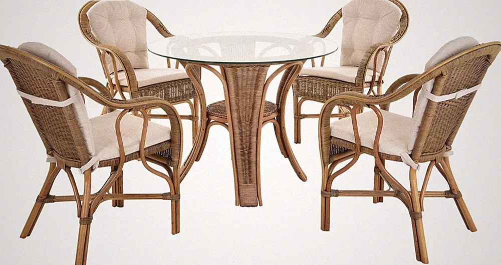 Set/5 Rattan Wintergarten LM für 4 Personen Sitzgruppe hoher Tisch Vintage Braun