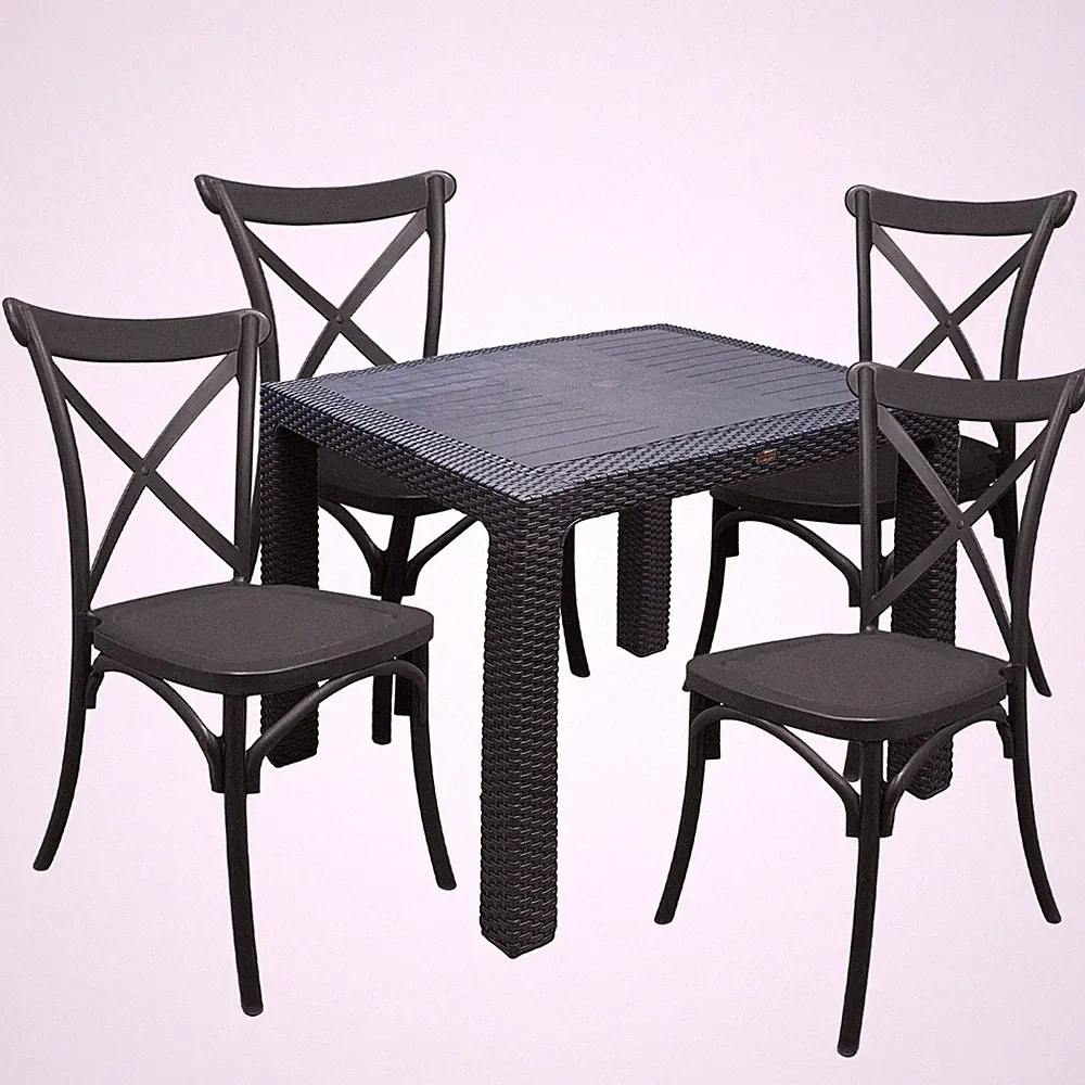 Set Tisch Polyrattan 90x90 CM + Stühle Cross Harz Möbel Garten BAR Bistro