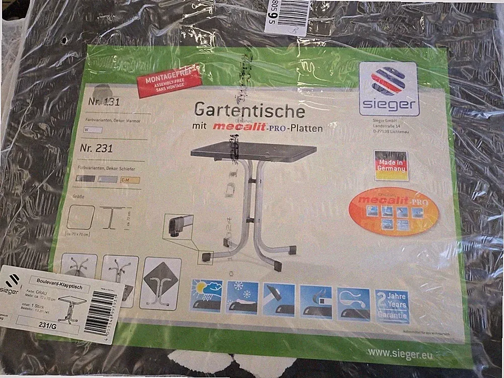 Sieger KLAPPTISCH Gartentisch 70x70 Eisengrau Stehtisch Garten Terrasse Camping