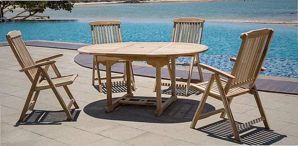 Sitzgruppe 5-teilig Teak 4xHochlehner 1xAusziehtisch Gartenmöbelset Outdoor-Set