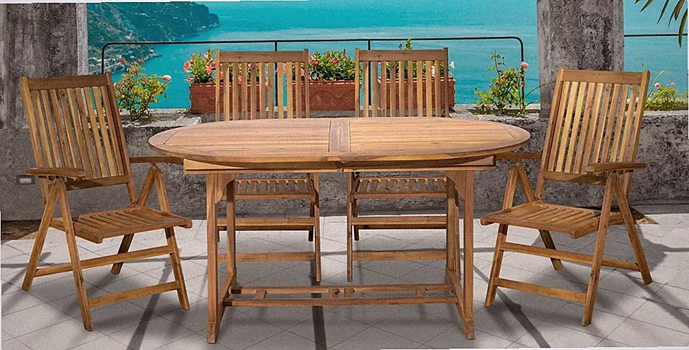 Sitzgruppe 5-tlg. Akazie Natur 1 Ausziehtisch, 4 Stühle Outdoor-Möbelset Gruppe