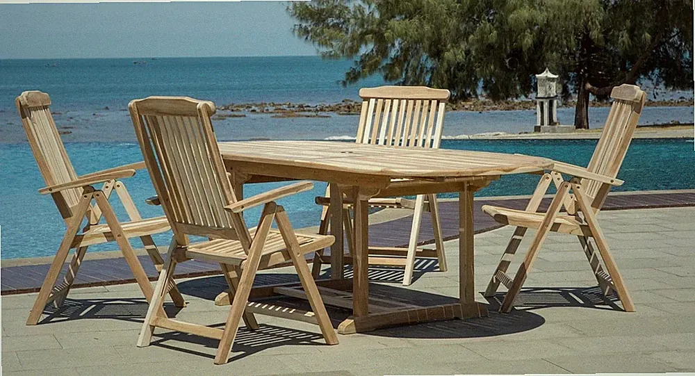 Sitzgruppe 5-tlg. Teak 4 Hochlehner, 1 Ausziehtisch Outdoor-Möbelset Lounge-Set