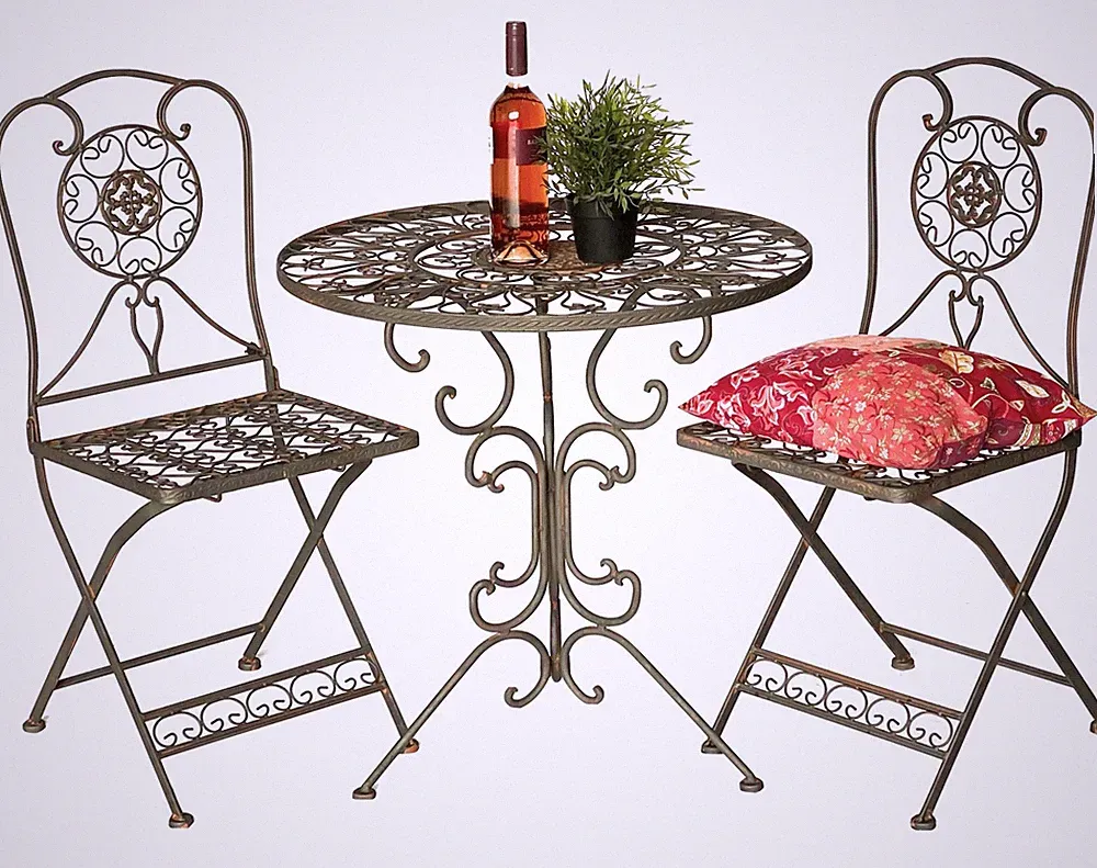 Sitzgruppe Eisen Garten Antik Tisch Bistroset Metall klappbar Gartentisch Balkon