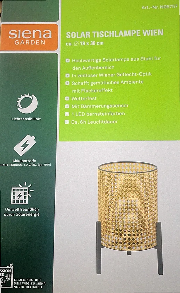Solar Tischlampe Siena Garden Solarleuchte Lampe Solarlampe Solarleuchte Lampe