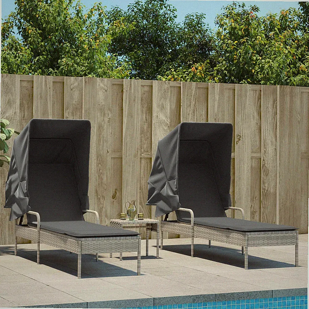 Sonnenliege Gartenliege Relaxliege 2 Stk. mit Dach Tisch Poly Rattan vidaXL