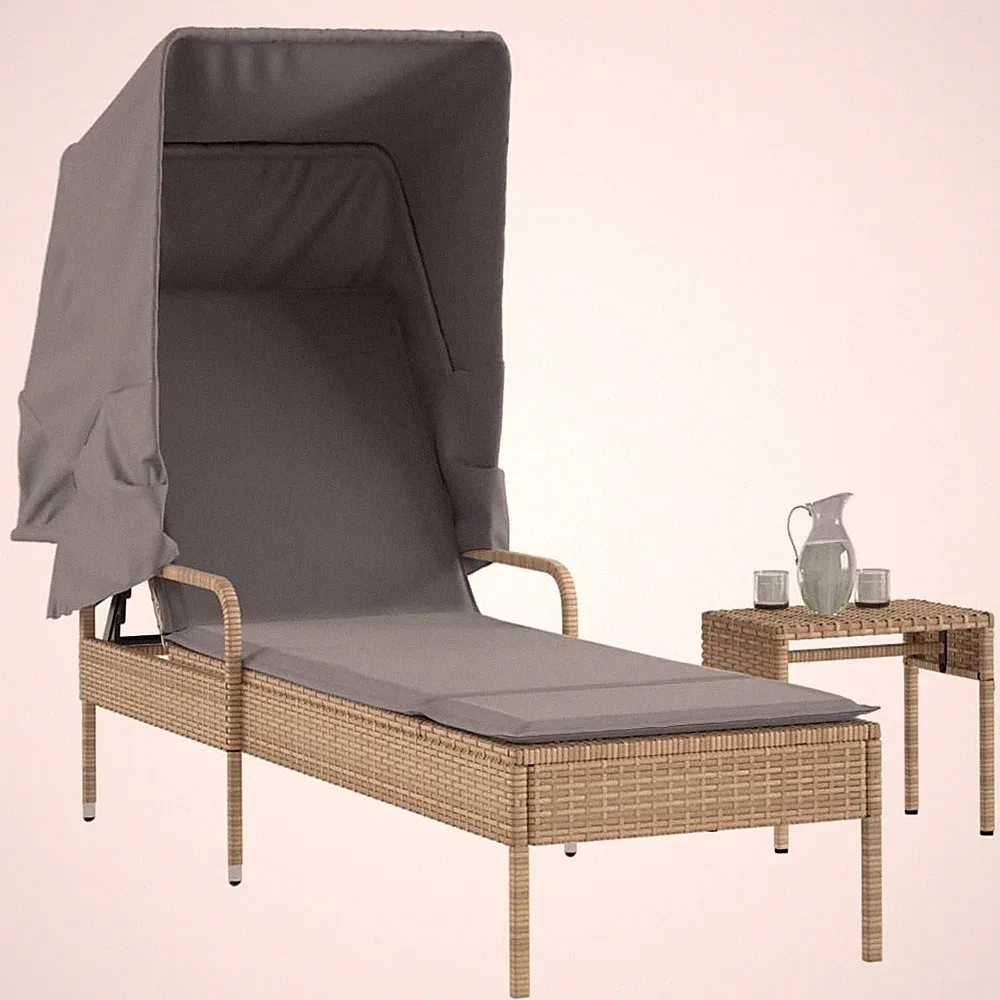 Sonnenliege Gartenliege Relaxliege Gartenmöbel mit Dach Poly Rattan vidaXL