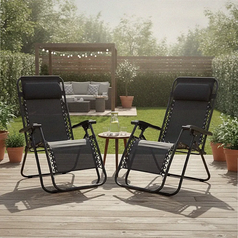 Sonnenliege Gartenstühle 2er Set schwarz klappbar Schwerelosigkeit Liegen