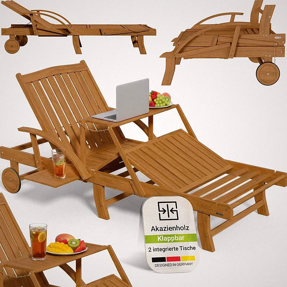 Sonnenliege Holz Garten Liege Terrasse klappbar Gartenliege Akazie Juskys®