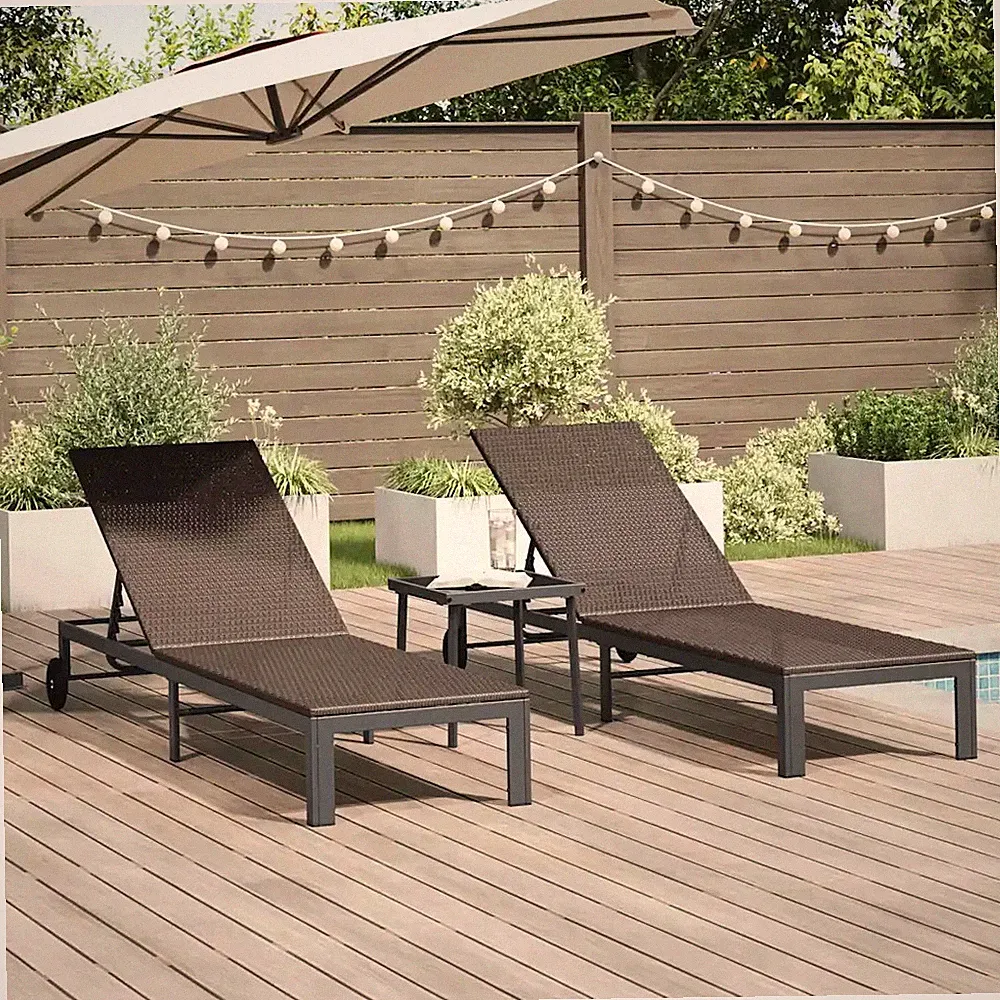 Sonnenliege Mit Rad 3 stk. Poly-Rattan Outdoor-Sitzplätze gartenmöbel vidaXL