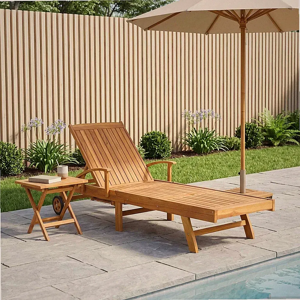 Sonnenliege Mit Rad Massivholz Teak Moderne Lounge Outdoor-Sitzplätze vidaXL