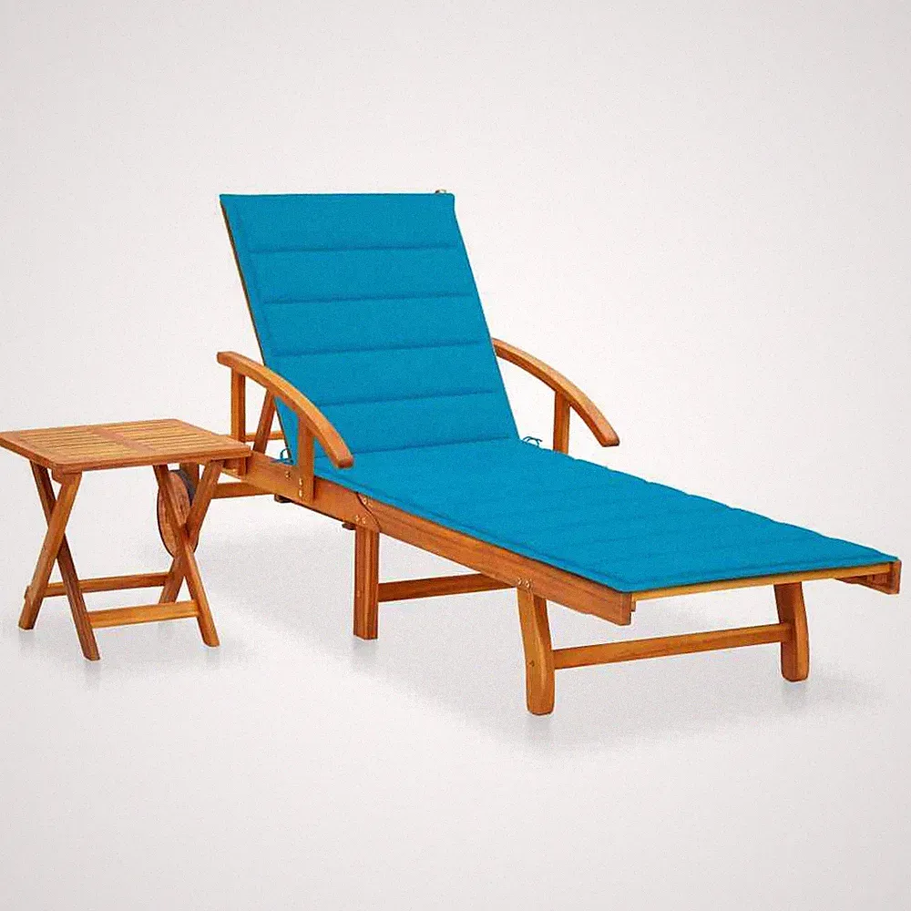 Sonnenliege mit Tisch Auflage Gartenliege Liegestuhl Massivholz Akazie vidaXL