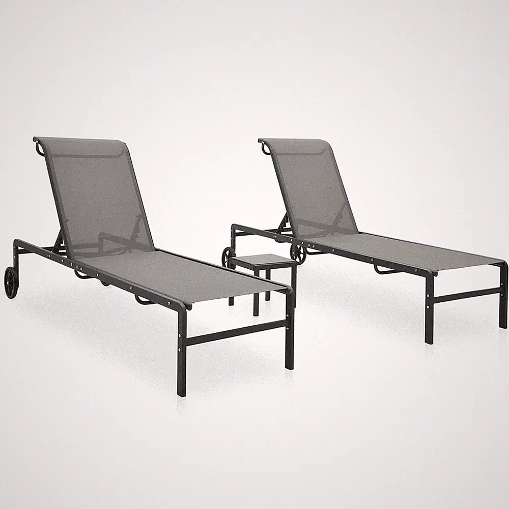Sonnenliege Set Grau Textilene & Stahl 208,5x73x38cm 2tlg + Teetisch verstellbar