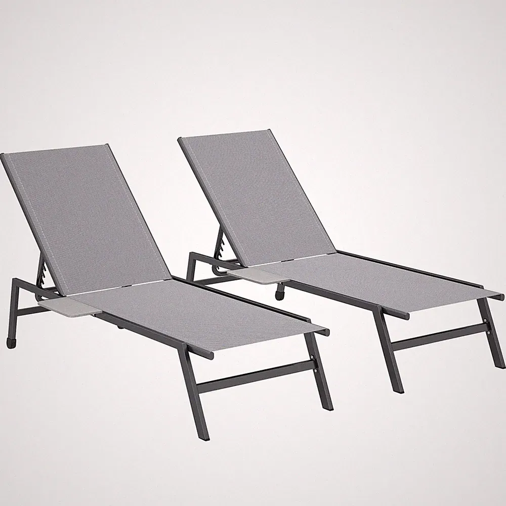 Sonnenliegen für Garten 2er Set mit Beistelltisch, grau
