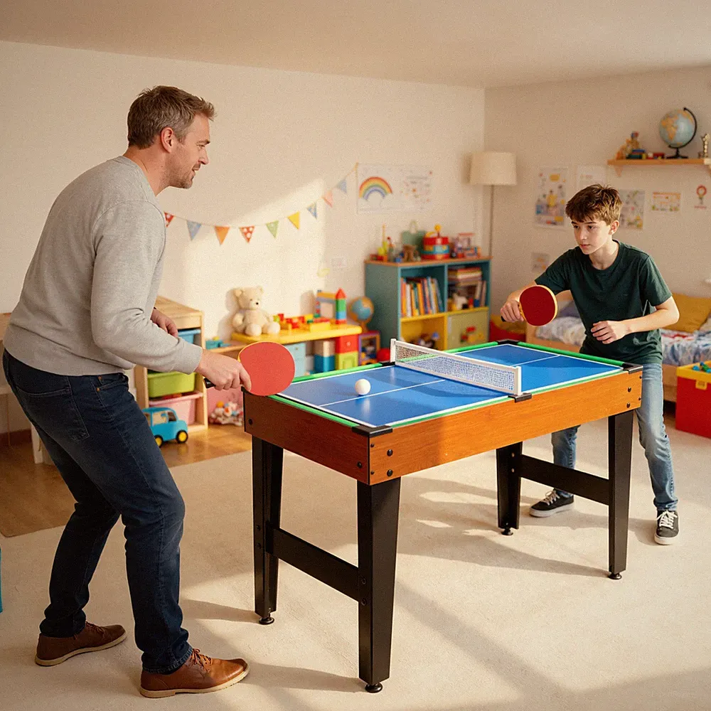 SPORTNOW 5-in-1 Multi Spieltisch Multifunktionstisch mit Tischtennis Walnuss