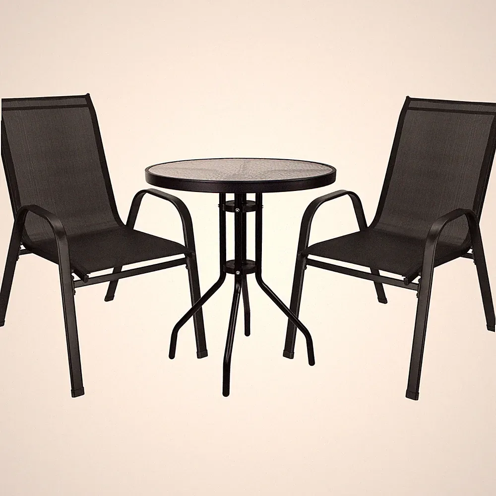 SPRINGOS Metall-Gartenmöbel Set für 2 Personen, runder Tisch + 2 Stühle, schwarz