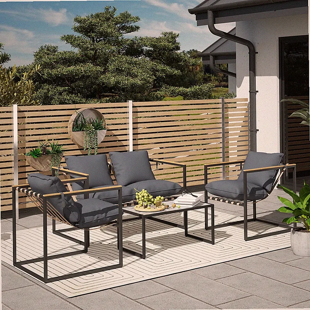 Stahl Gartenmöbel Set 4 Personen wetterfest Balkonmöbel-Set Refurbished