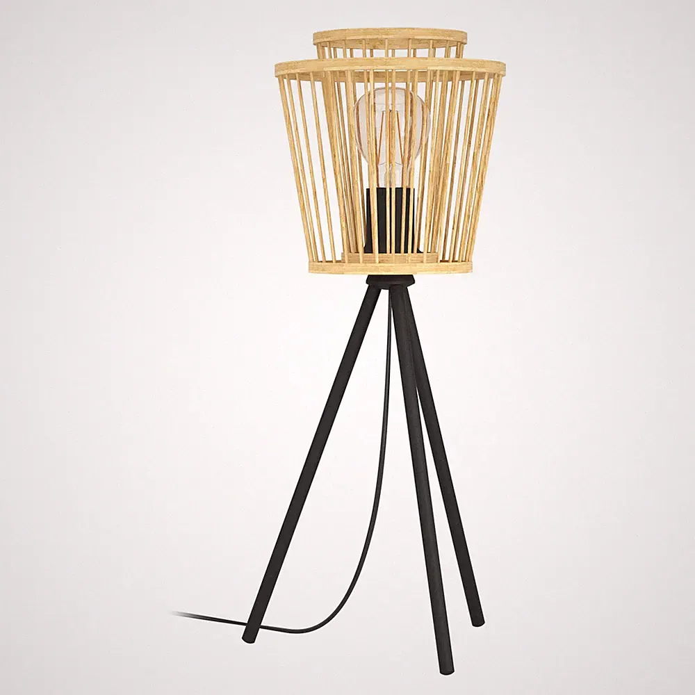 Stativ Tischlampe Boho Nachttischlampe aus Bambus und Metall in Schwarz