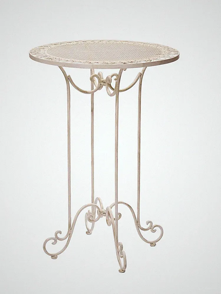 Stehtisch 101cm Eisen Gartentisch Bistrotisch antik Stil creme weiss iron table