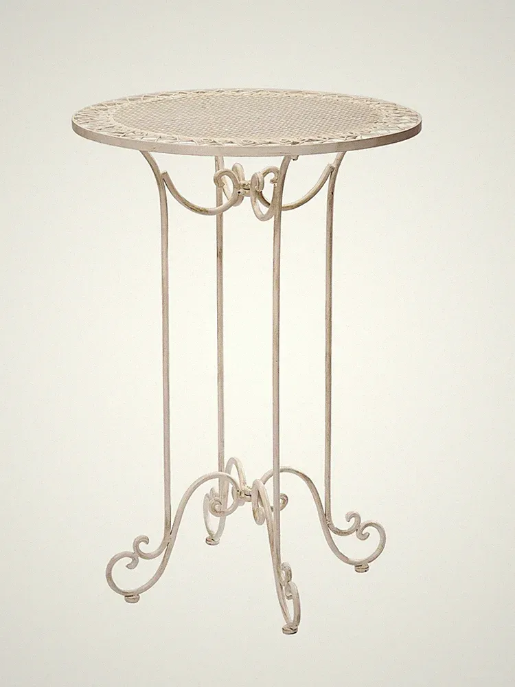 Stehtisch 101cm Eisen Gartentisch Bistrotisch antik Stil creme weiss iron table