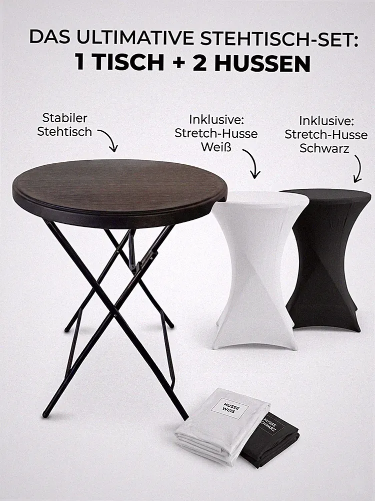 Stehtisch Rund Ø80 schwarz klappbar inkl. Husse schwarz weiß Bistro Garten Party