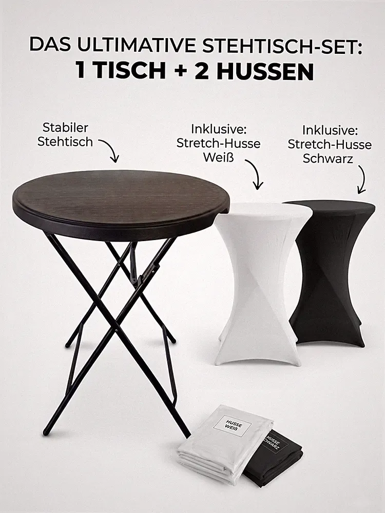 Stehtisch Rund Ø80 schwarz klappbar inkl. Husse schwarz weiß Bistro Garten Party