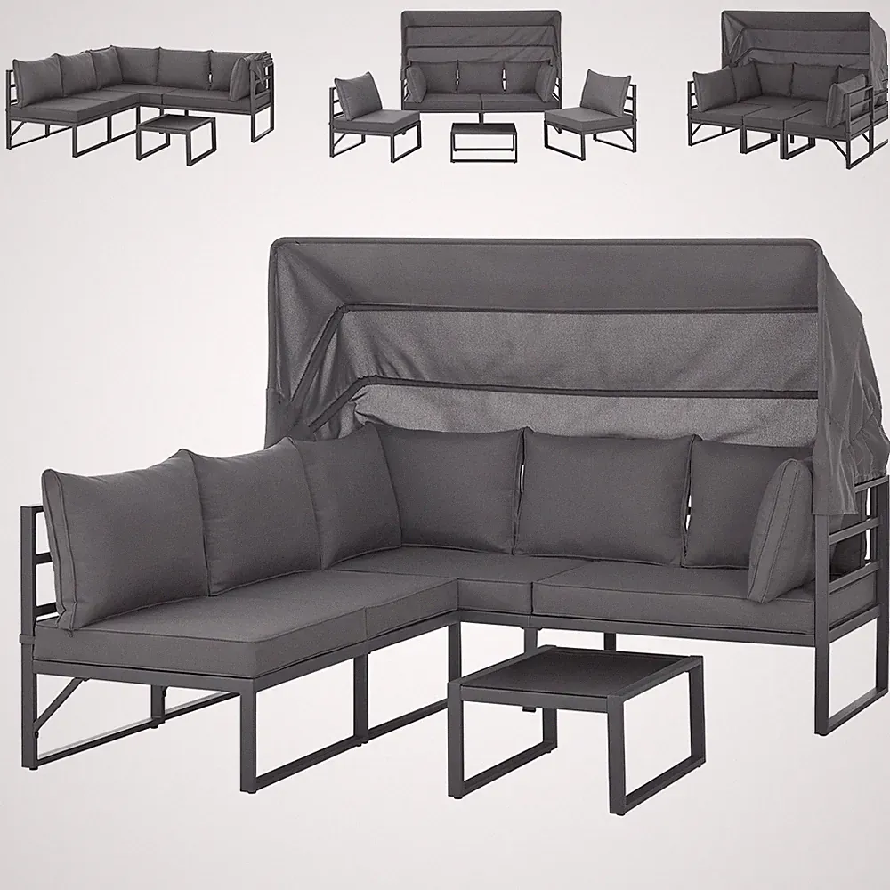SVITA MAUI Gartenmöbel-Lounge-Set mit Dach Outdoor-Sofa Sonneninsel Stahl Grau