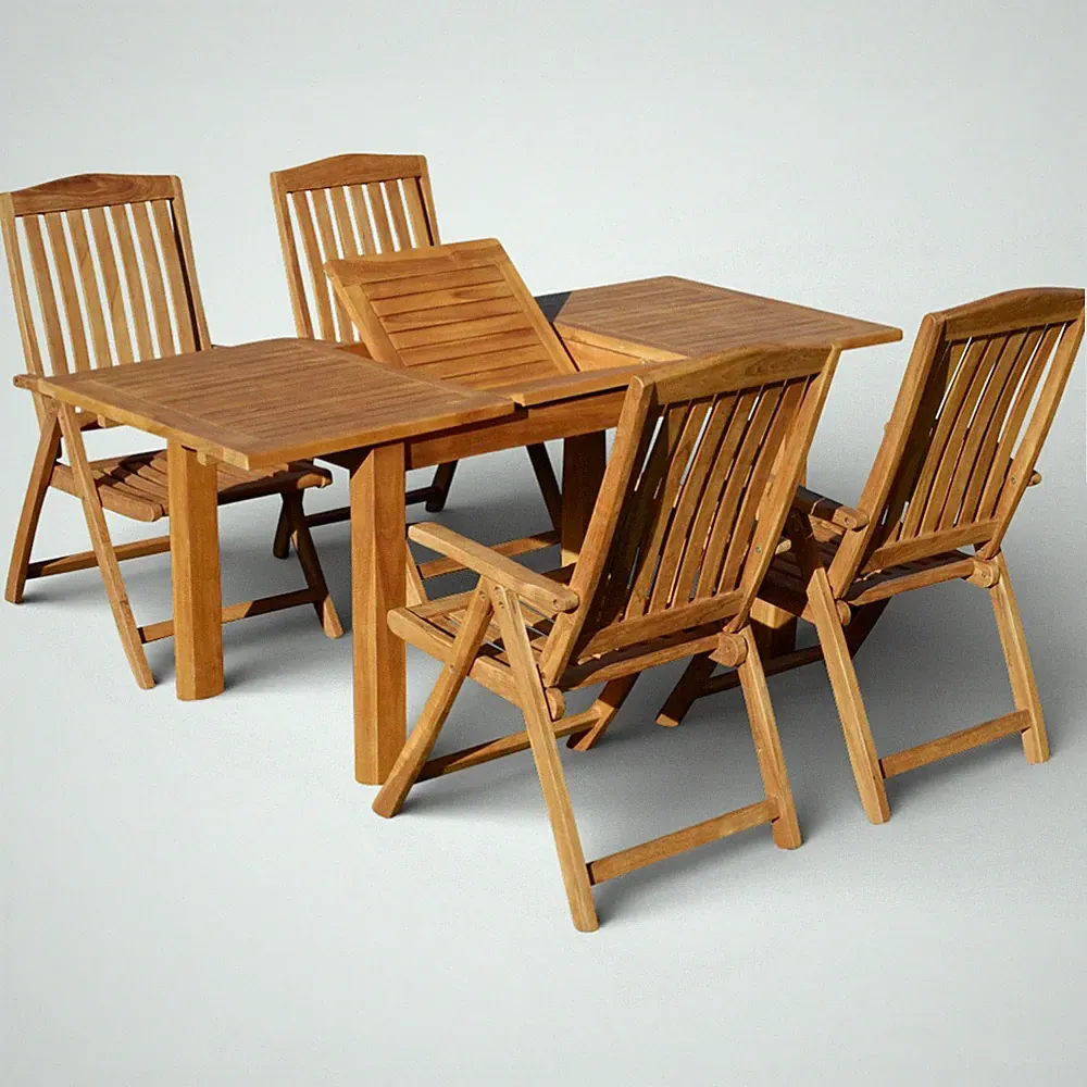 TEAK Gartenmöbel Set ausziehbarer Gartentisch 130-180 x 80 cm + 4 Hochlehner