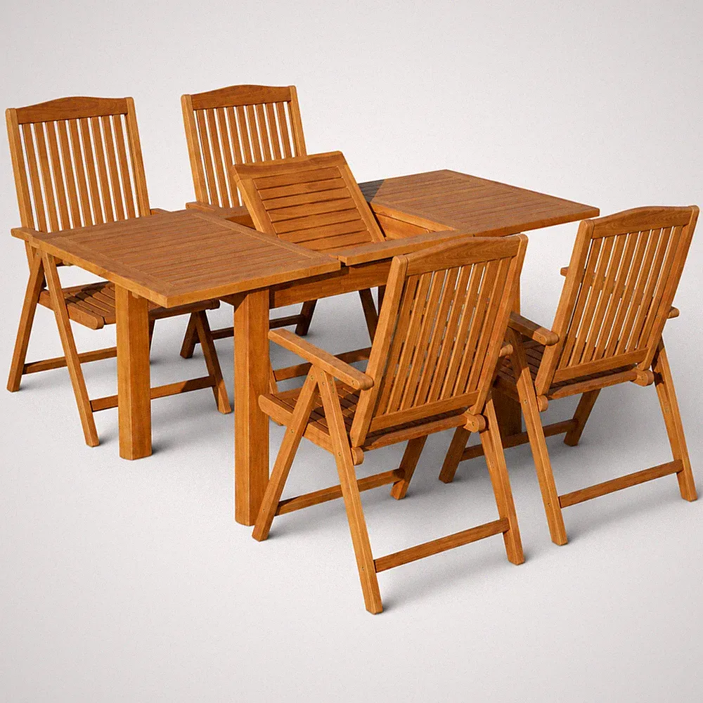 TEAK Gartenmöbel Set ausziehbarer Gartentisch 130-180 x 80 cm + 4 Hochlehner