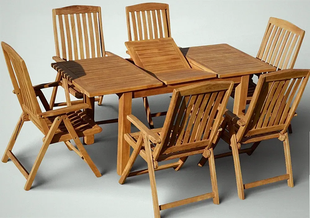 TEAK Gartenmöbel Set ausziehbarer Gartentisch 130-180 x 80 cm + 6 Hochlehner