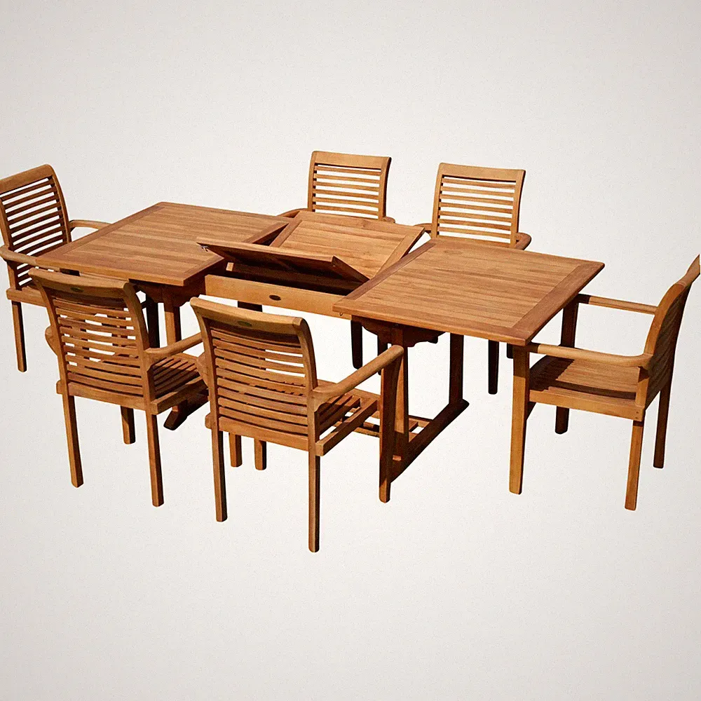 TEAK Set Gartengarnitur SABA Ausziehtisch 150-210cm x 90cm + 6 Alpen Sessel