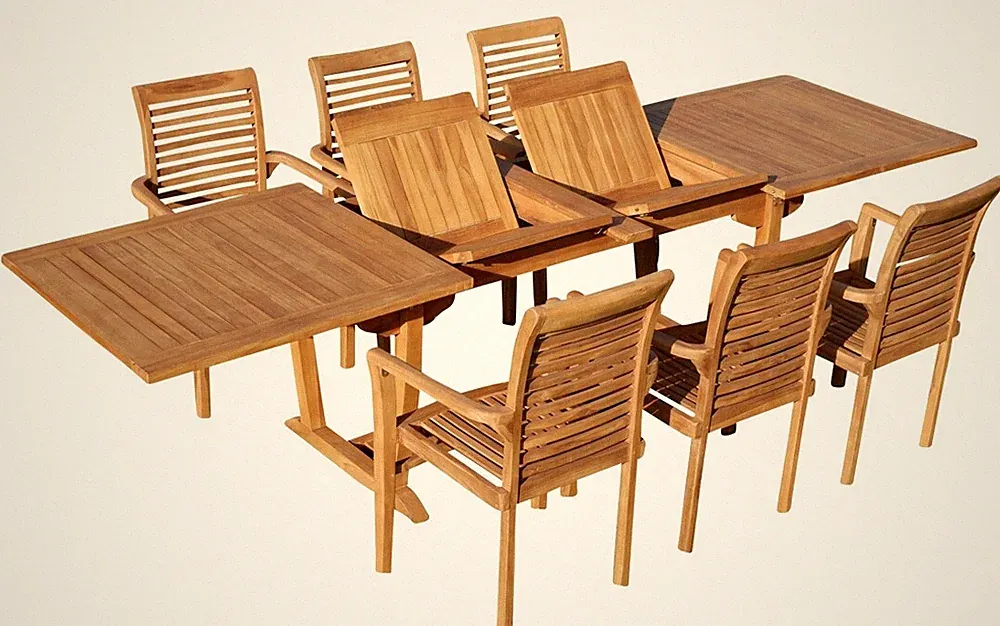 TEAK SET: Gartengarnitur Tobago Tisch 200/250/300cm x 90cm + 6 Alpen Sessel JAV