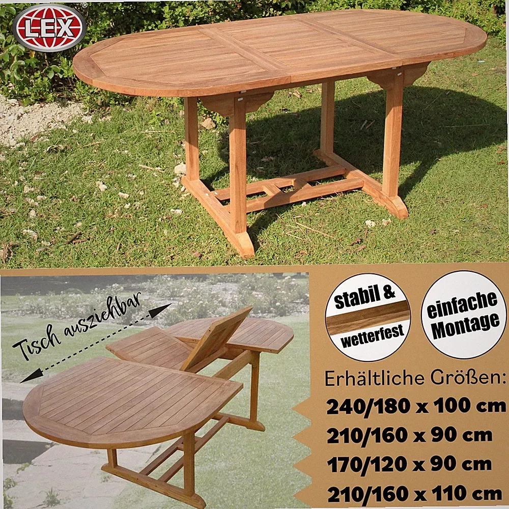 Teak Tisch Gartentisch Garten ausziehbar Esstisch Holztisch Größe wählbar