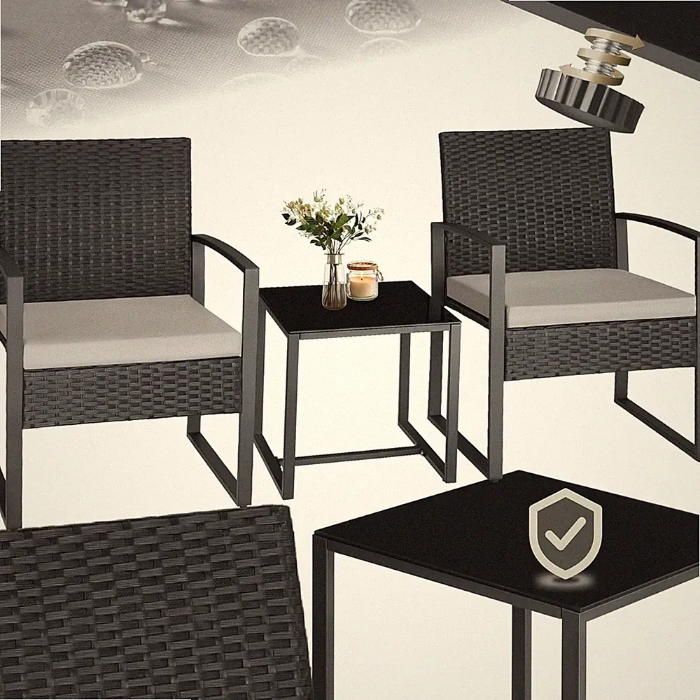 Tectake® Rattan Sitzgruppe 2X Sessel Mit Tisch, Balkon Möbel Set, Gartenmöbel, B