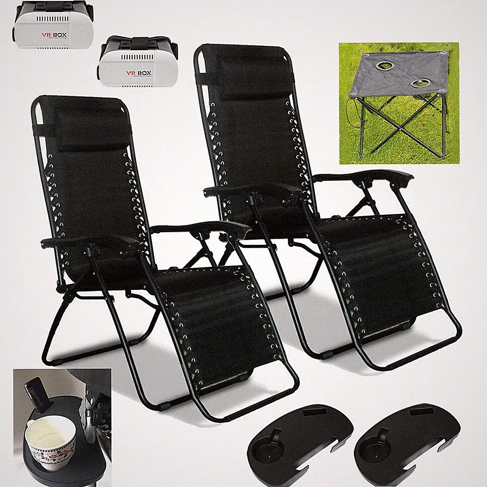 TEXTOLINE GRAVITY LIEGE GARTENSTUHL SONNENLIEGE TISCH GETRÄNKEHALTER TABLETT, VR BOX