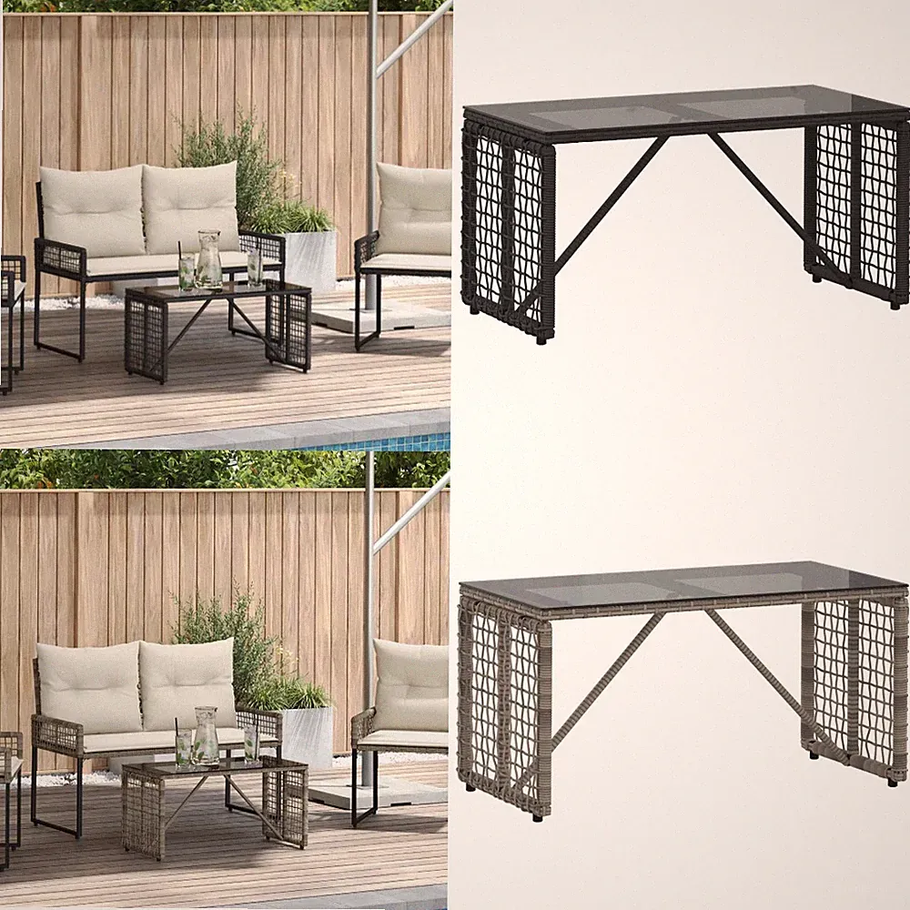Tisch für Outdoor PE Rattan und Glas Gartentisch Terrassentisch Wohnen