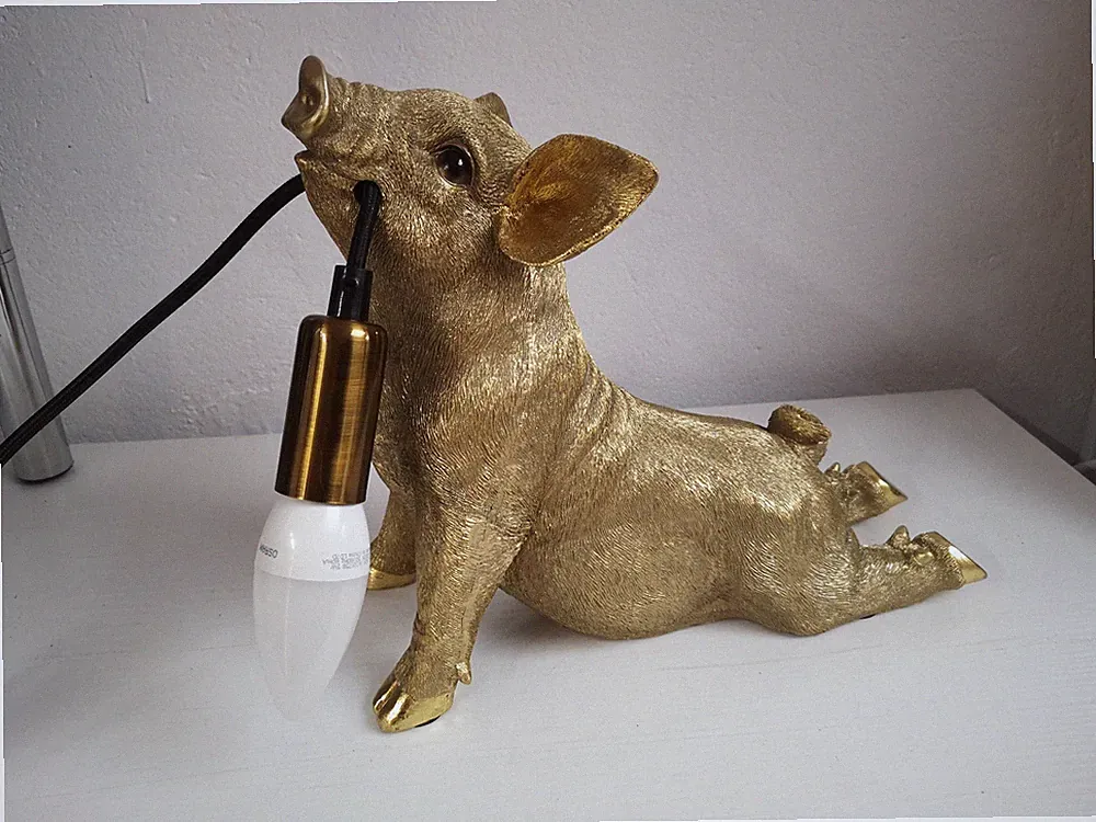TISCH LAMPE Schwein Ferkel gold Tier Figur Tisch Leuchte Beleuchtung 14926G