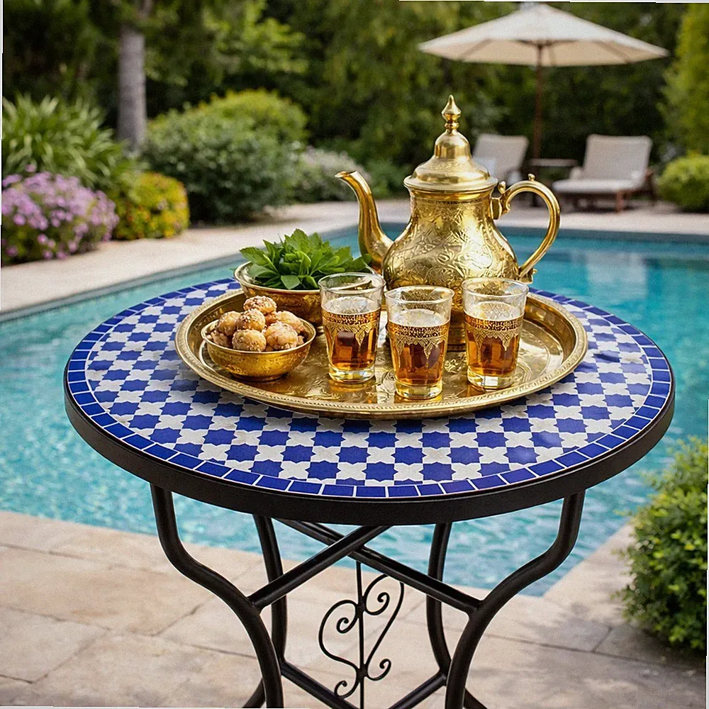 Tisch Mosaiktisch Esstisch Mediterraner Garten Balkon Tisch Handmade Rund Ø 60cm