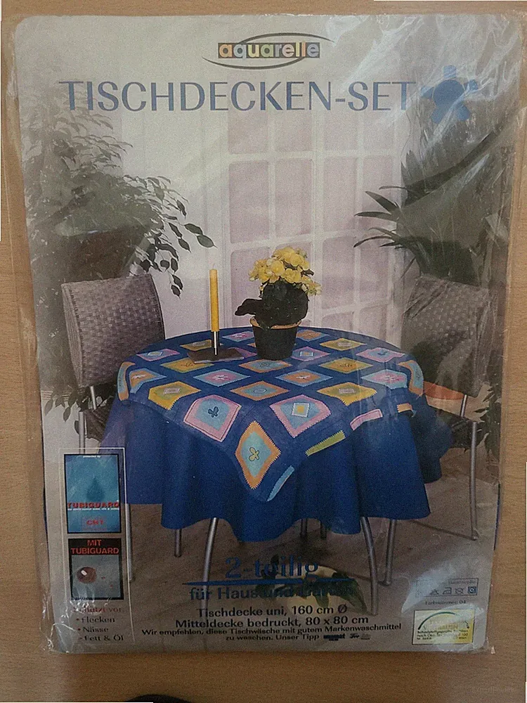 TISCHDECKE 2-TEILIGES SET BLAU BUNT FÜR HAUS UND GARTENTISCH -NEU!- OVP!
