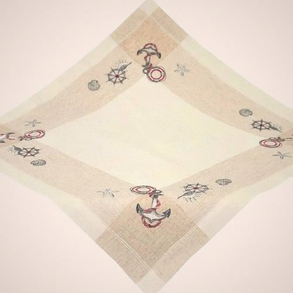 Tischdecke 85 x 85 Mitteldecke MARTIM Decke Landhaus Leinenoptik GESTICKT Anker