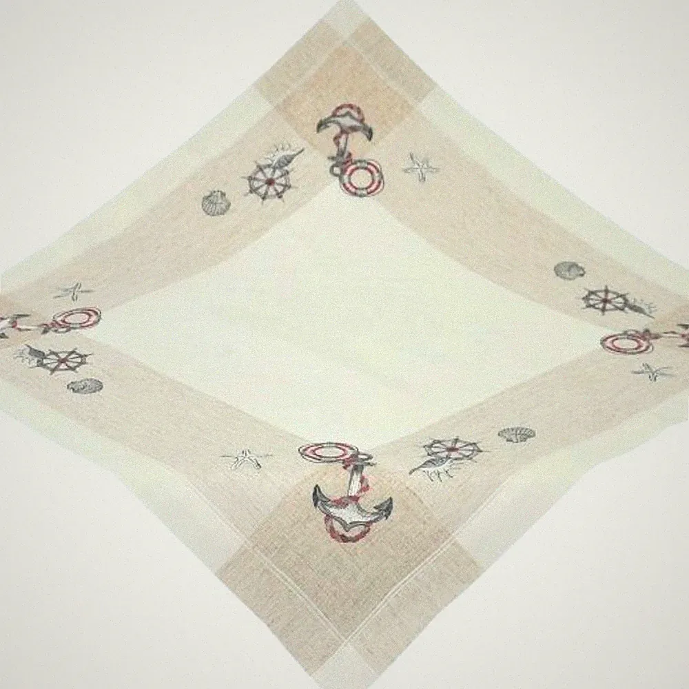 Tischdecke 85 x 85 Mitteldecke MARTIM Decke Landhaus Leinenoptik GESTICKT Anker