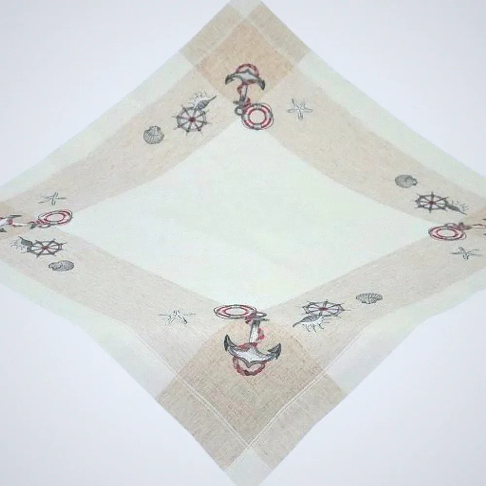 Tischdecke 85 x 85 Mitteldecke MARTIM Decke Landhaus Leinenoptik GESTICKT Anker