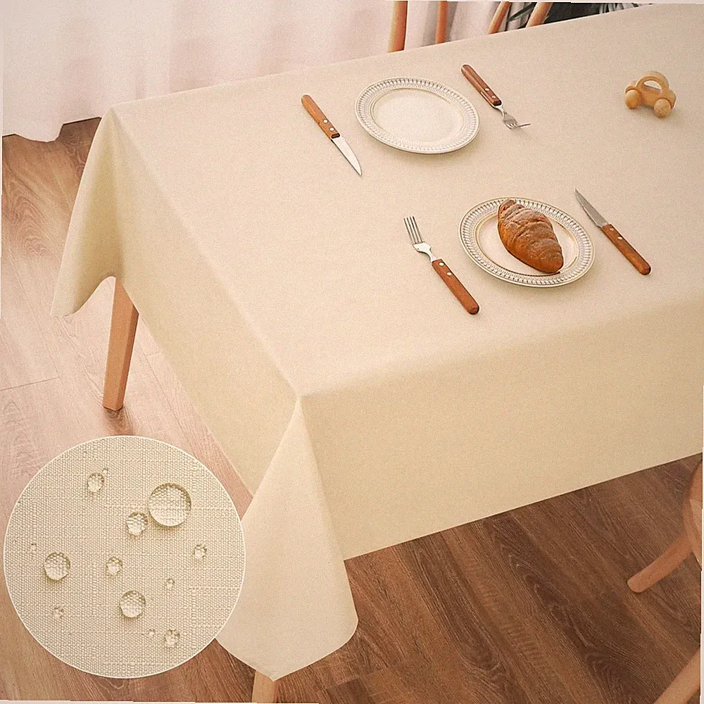 Tischdecke Abwaschbar Beige 100x140cm Polyester Wasserabweisend Kratzfest Garten