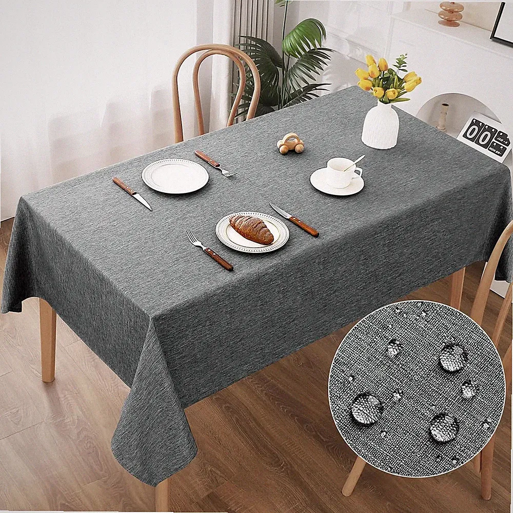 Tischdecke Abwaschbar Grau 130x160cm Polyester Wasserabweisend Kratzfest Garten