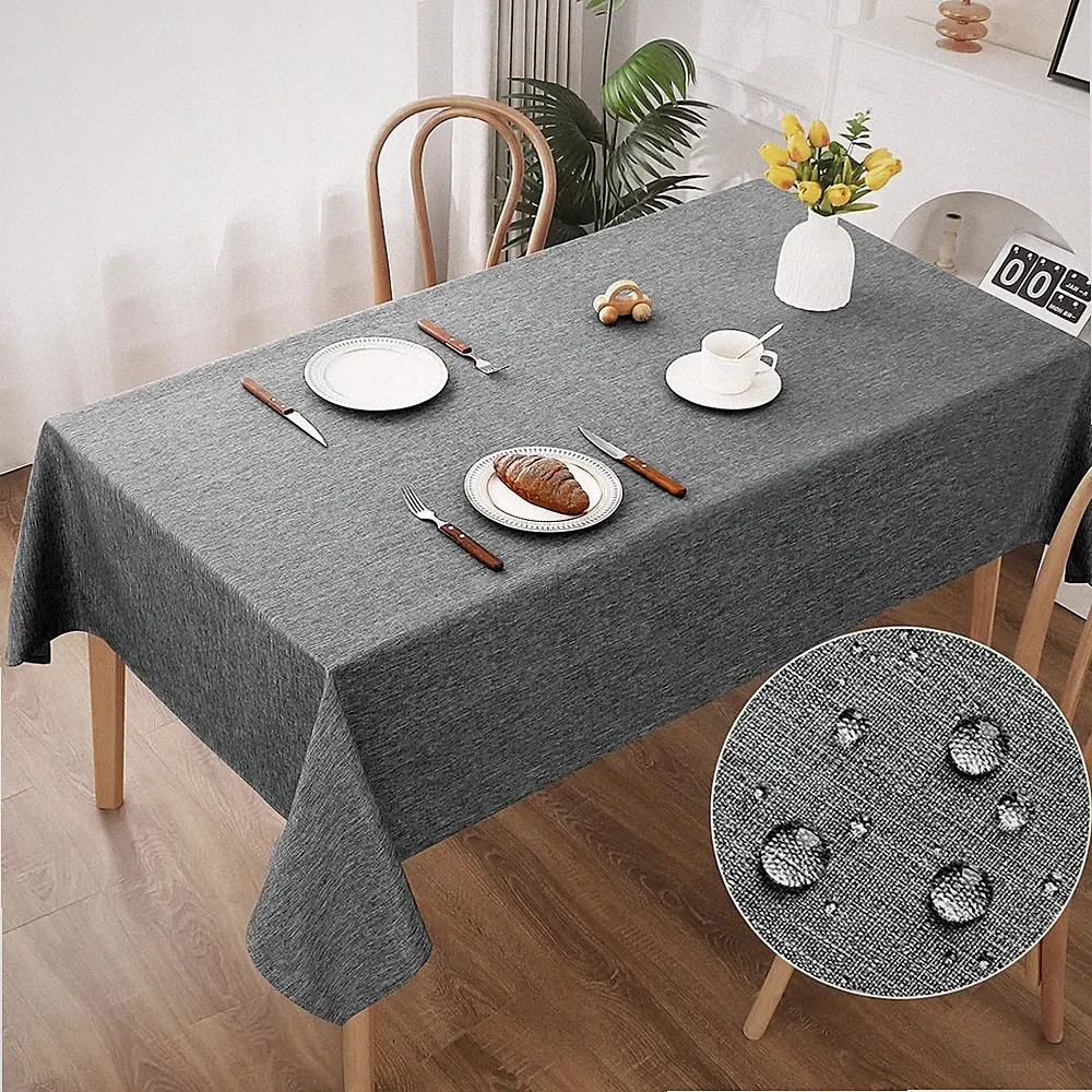 Tischdecke Abwaschbar Grau 130x160cm Polyester Wasserabweisend Kratzfest Garten