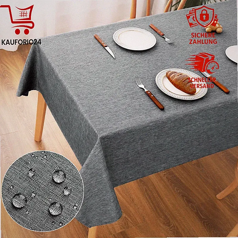 Tischdecke Abwaschbar Grau 140x240cm Polyester Wasserabweisend Kratzfest Garten